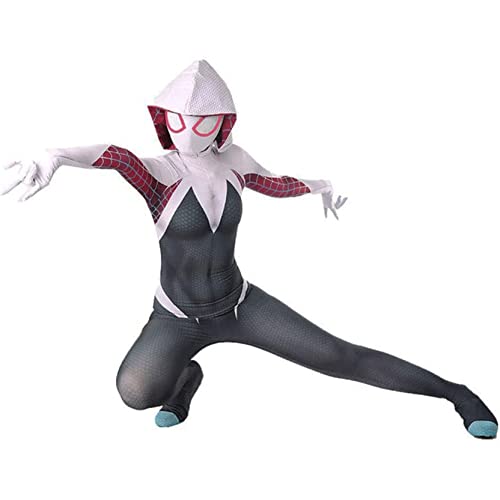 Disfraz de Spiderman Gwen para mujer, de 9 a 11 años, unisex, estampado 3D, disfraz para Halloween, carnaval (color: blanco, tamaño: 150 a 160 cm)