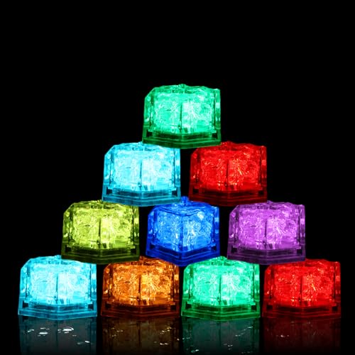 Viitech 24 luces LED de cubitos de hielo, multicolor con sensor de líquido, cubos de hielo con luz de neón, cubos de hielo alimentados por pilas, decoración para bar, boda, fiesta, festival, hotel