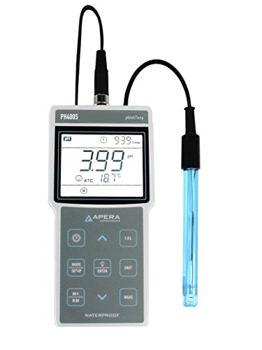 Apera Instruments AI421 PH400S kit medidor pH portátil, precisión 0,01 PH, rango pH -2,00 a 19,99, gestión datos GLP (500 grupos almacenamiento), salida datos USB, 1,3' altura, 3,4' ancho, 7' longitud