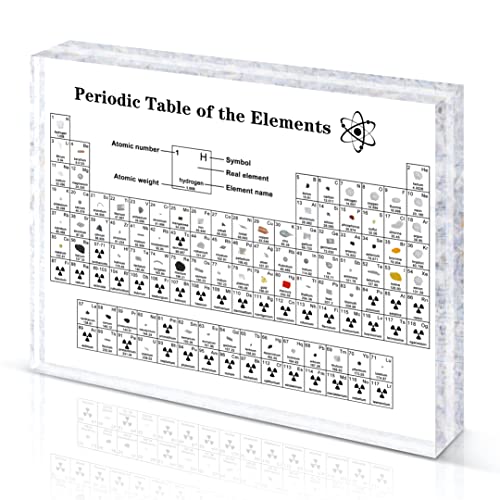 Giftota - Tabla Periódica de acrílico con Elementos Reales (16 x 12 x 2,7 cm) - Acryl Periodic Table Of 83 Elements - Regalo para estudiantes de química.