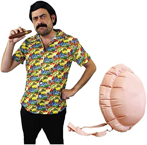 I LOVE FANCY DRESS LTD Disfraz DE Pablo Escobar - Camisa Hawaiana Amarilla + Peluca + Bigote + CIGARRO + Barriga Inflable PELÍCULAS DE TV Disfraces DE SEÑOR DE Las Drogas - TAMAÑO: Grande